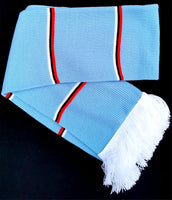 Classic Retro Bar Scarf in Manchester City Colours Sky, White red Black.