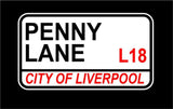 Classic Penny Lane Street Sign T-Shirt Adult Unisex 100% Cotton Black Shirt