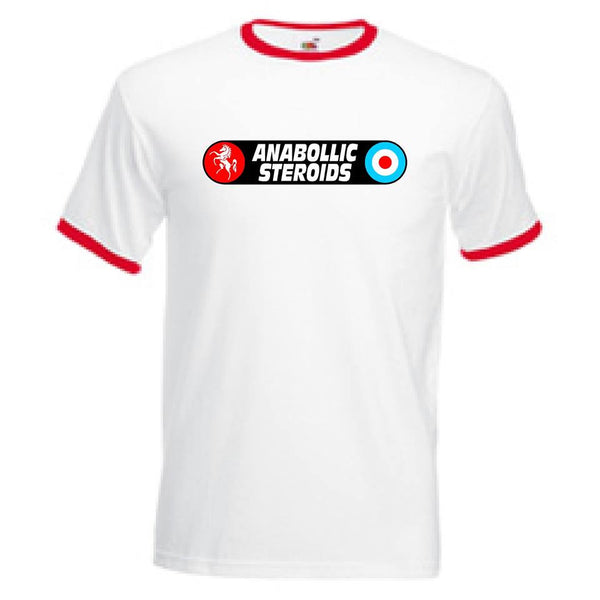 Punk 'Anabollic Steroids' Logo Red/White Ringer T-shirt - Sizes Small to XXL