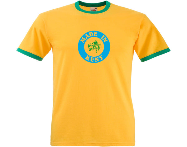 Punk 'Anabollic Steroids' Kent Logo Yellow/Green Ringer T-shirt - Sizes Small to XXL