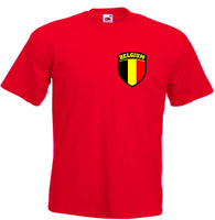 Belgium Flag Shield Football Soccer Red T-Shirt - Sizes Small to 5XL