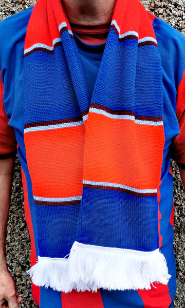 Classic Bar Scarf in Palace Colours Red, Blue With Sky And Claret Pinstripe.